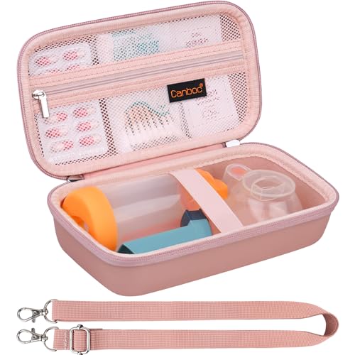 Canboc Carrying Case for Asthma Inhaler Handheld Spacer for Adults and Kids Mask Inhaler Spacer Bag with Removable Shoulder Strap Mesh Pocket fit Medicine or Essentials Rose Gold Case Only